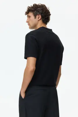 Polo Slim Fit en maille texturée - Noir — photo 3