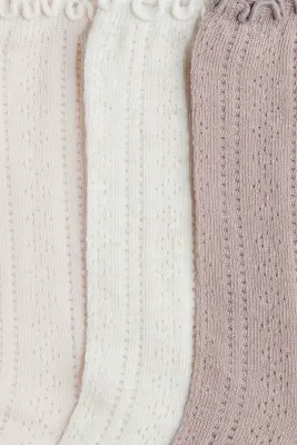 Lot de 3 paires de chaussettes en maille pointelle - Rose clair/blanc/vieux rose — photo 2
