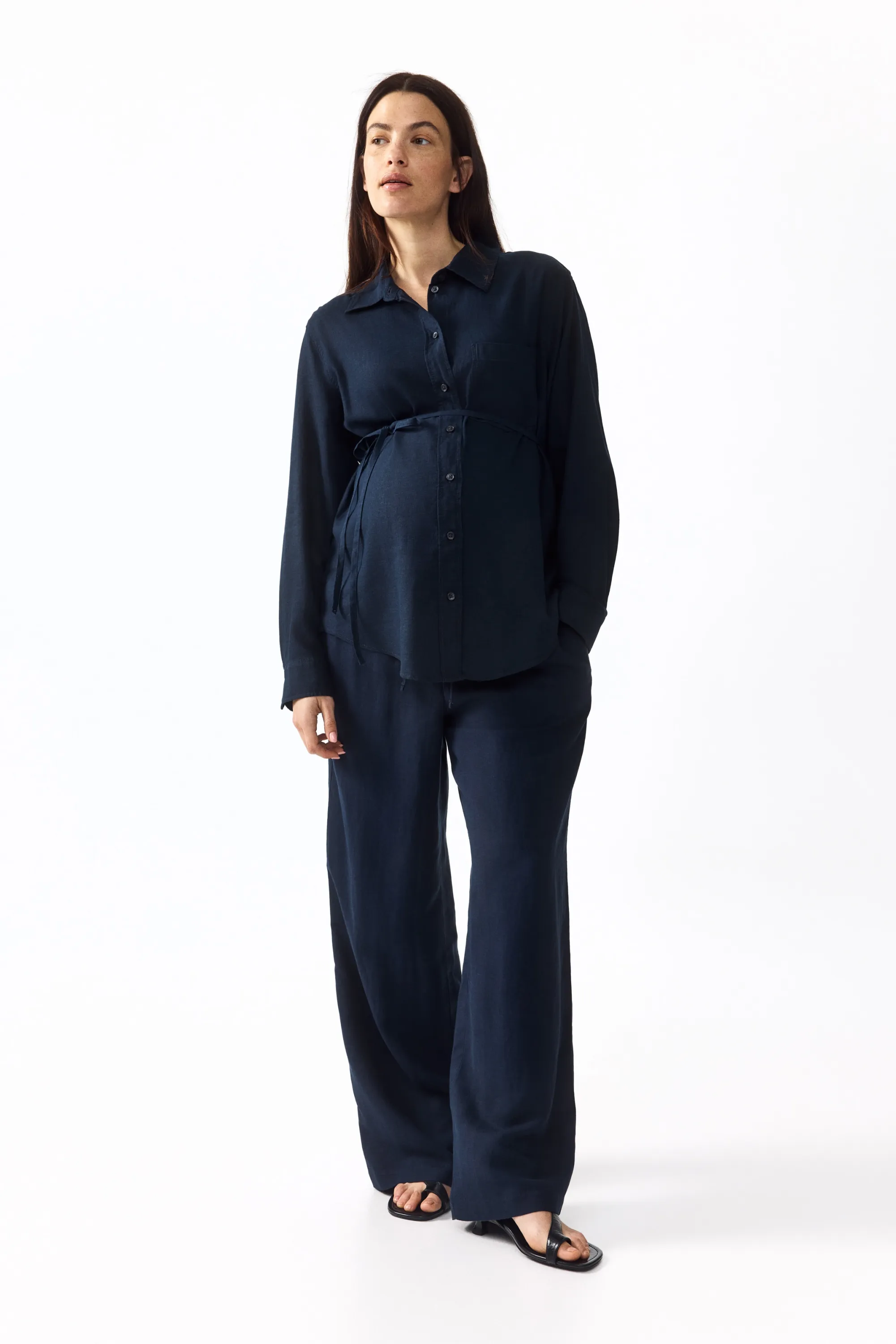 MAMA Chemise en lin mélangé - Bleu marine