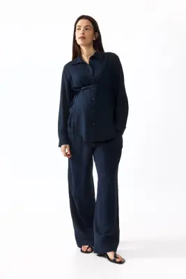 MAMA Chemise en lin mélangé - Bleu marine — photo 1