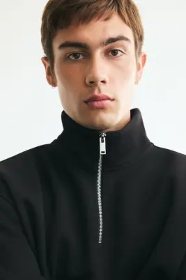 Sweat Relaxed Fit avec col zippé - Noir — photo 2