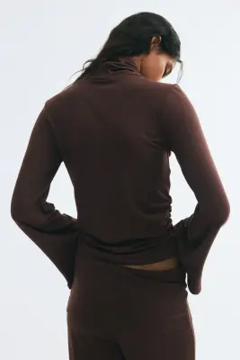 Top à effet drapé avec col cheminée - Marron foncé — photo 1