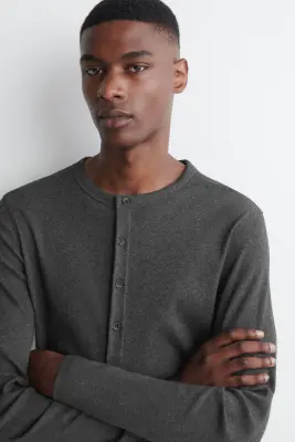 CARDIGAN EN COTON CÔTELÉ SLIM - GRIS CHINÉ — photo 2