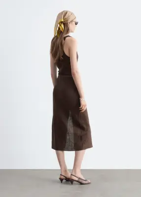 Robe midi en lin à bretelle torsadée - Marron foncé — photo 5
