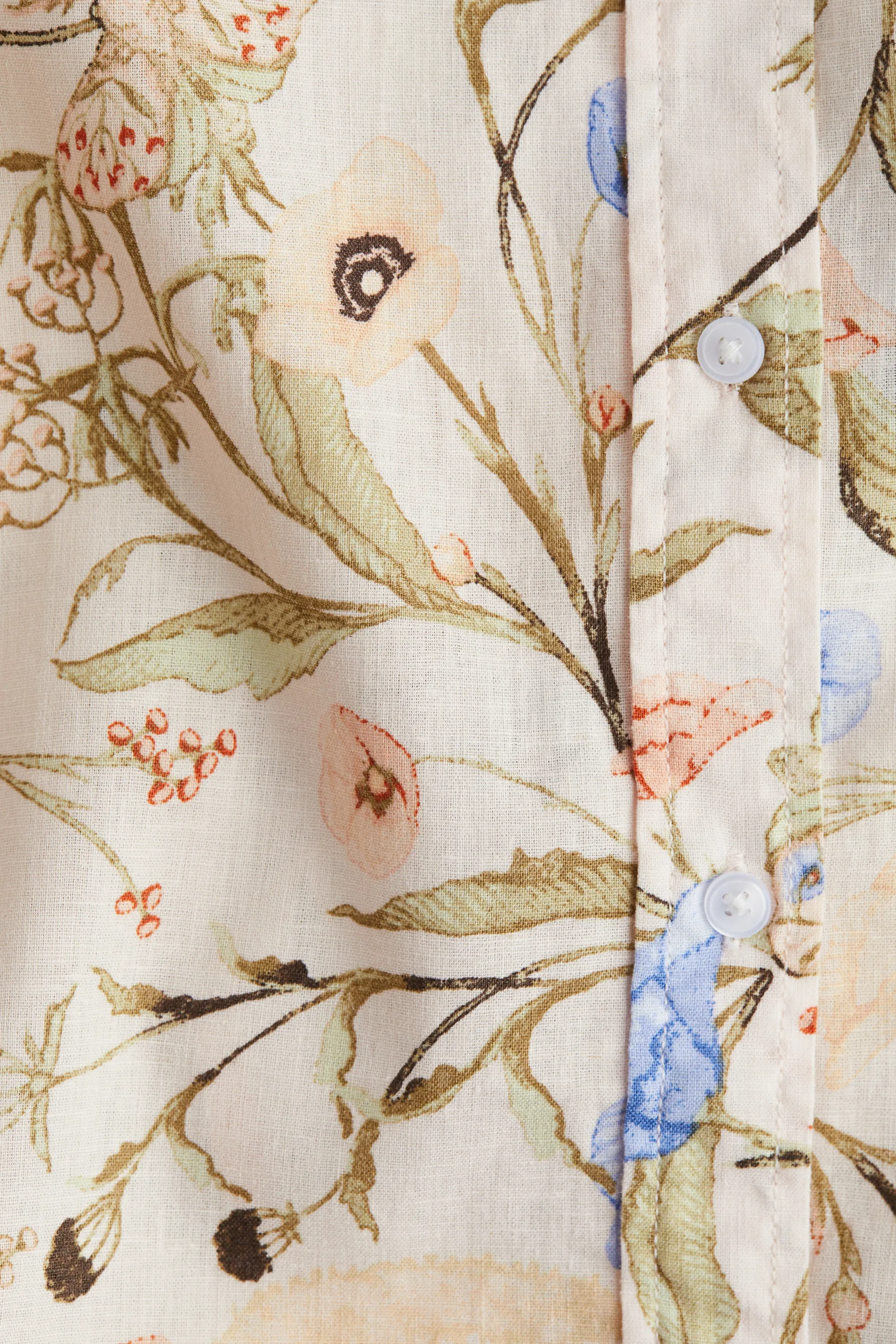 Chemise en lin mélangé - Beige clair/fleuri
