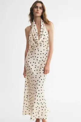 Robe à encolure bénitier - Crème/pois — photo 2