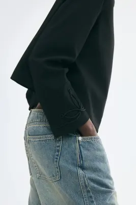 Veste courte avec détails cordon - Noir — photo 3