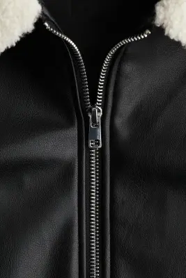 Veste avec col en tissu Teddy bear - Noir — photo 5