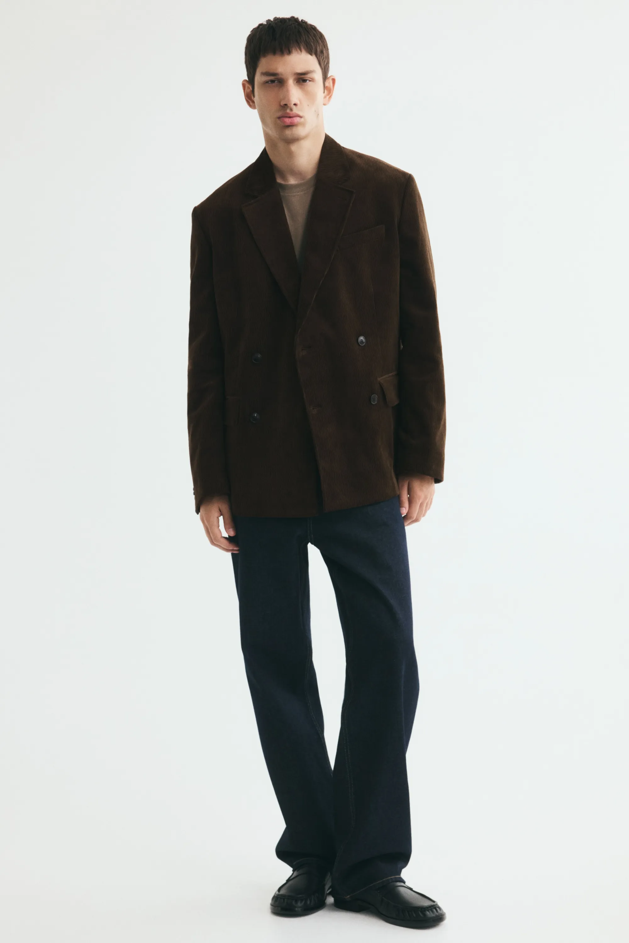 Veste croisée Relaxed Fit en velours côtelé - Vert kaki foncé