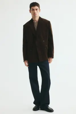 Veste croisée Relaxed Fit en velours côtelé - Vert kaki foncé — photo 1