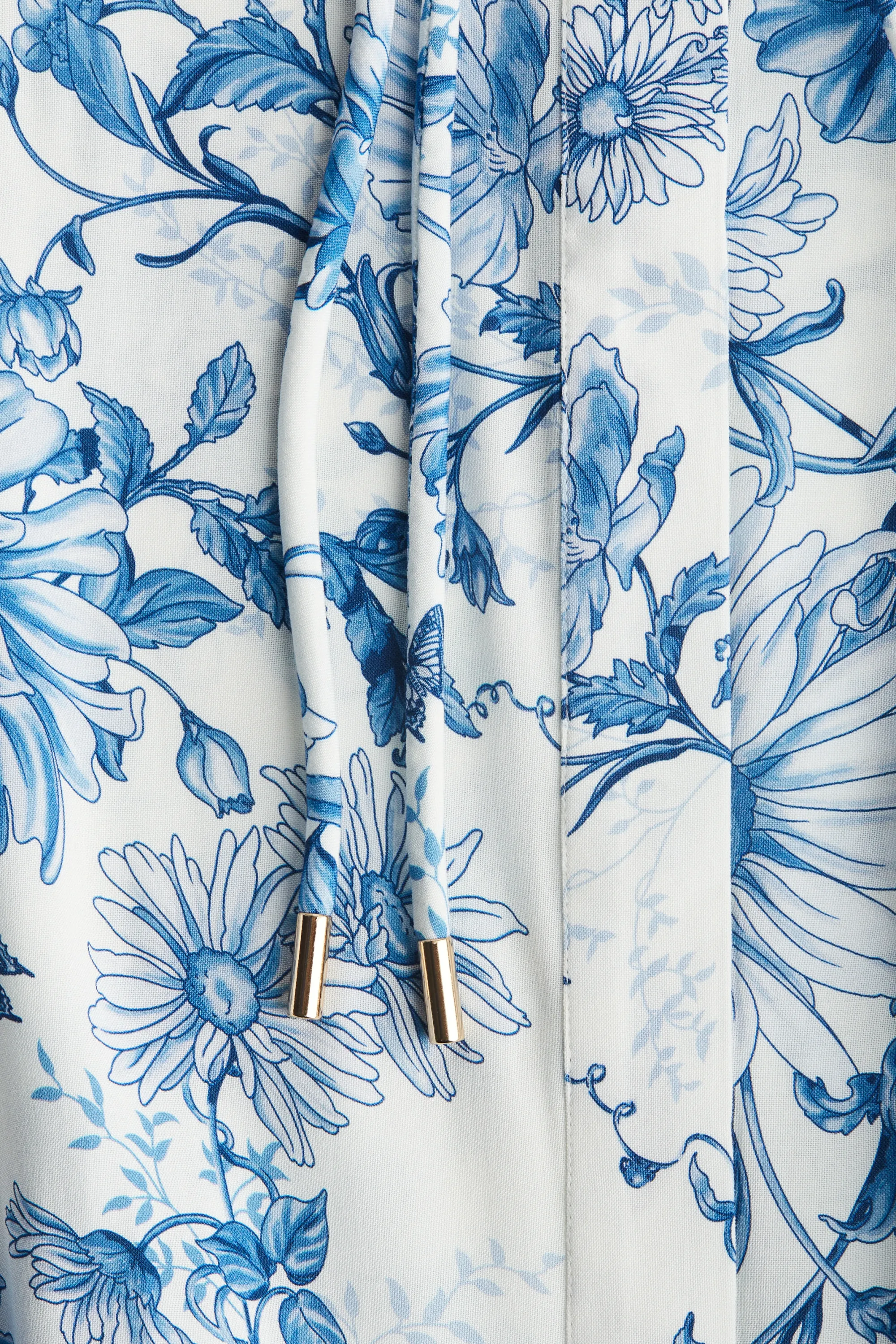 Robe longue à manches bouffantes - Blanc/bleu/fleuri