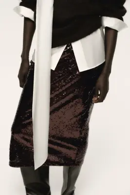 Jupe midi à sequins - Marron foncé — photo 2