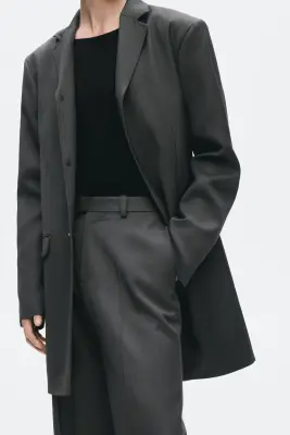 Veste droite Slim Fit en laine mélangée - Gris foncé — photo 2