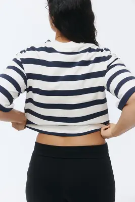 T-shirt oversize - Bleu marine/rayé — photo 3