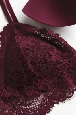 Soutien-gorge souple et paddé en dentelle - Bordeaux — photo 3