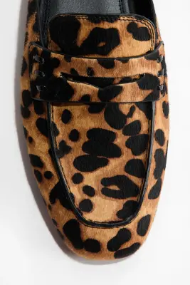 Mules mocassins en cuir - Beige/imprimé léopard — photo 2