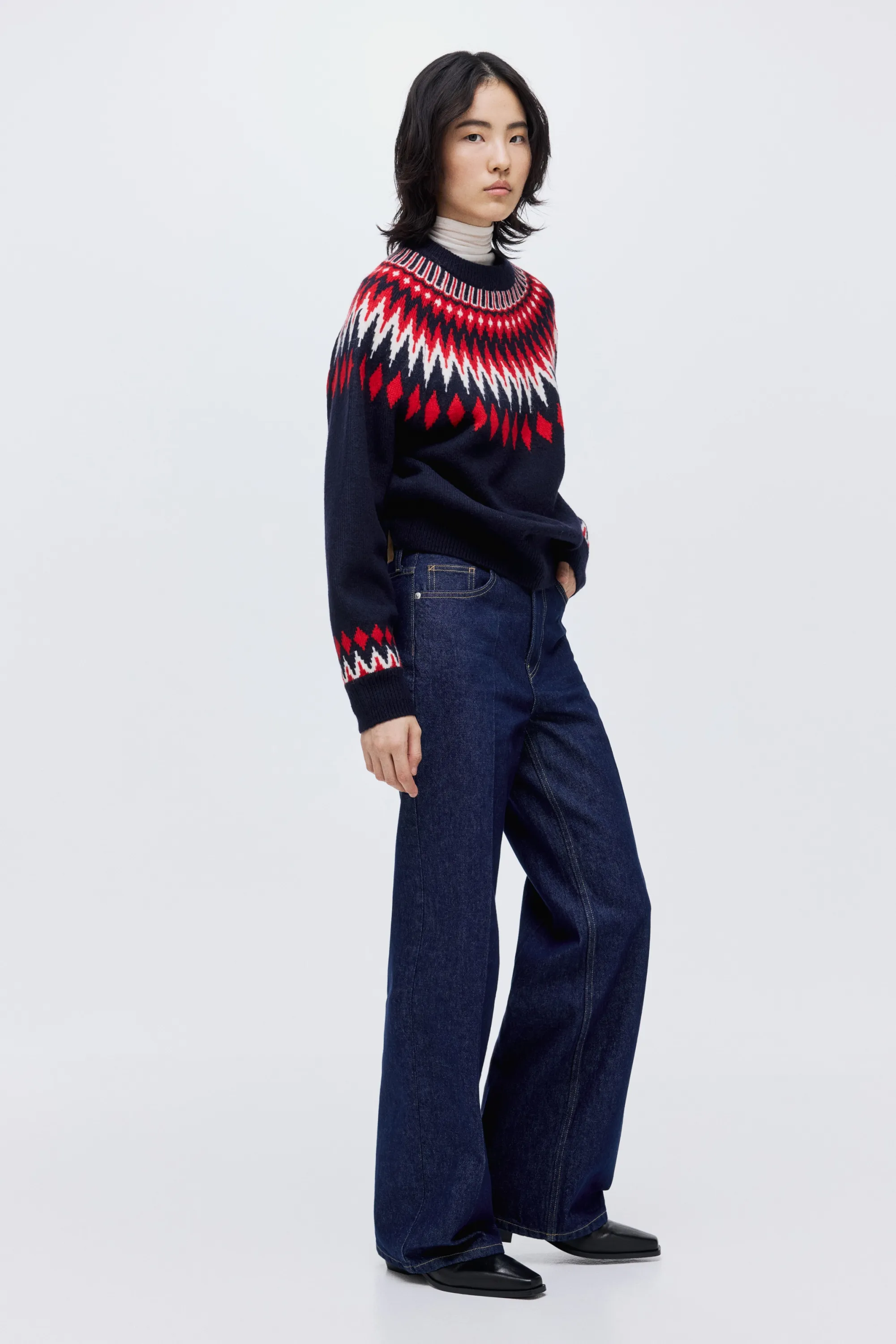 Pull en maille jacquard - Bleu marine/motif