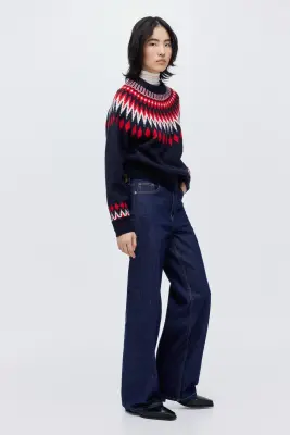 Pull en maille jacquard - Bleu marine/motif — photo 1