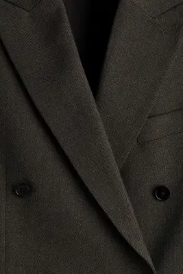 Veste croisée Regular Fit en laine mélangée - Vert kaki foncé — photo 3