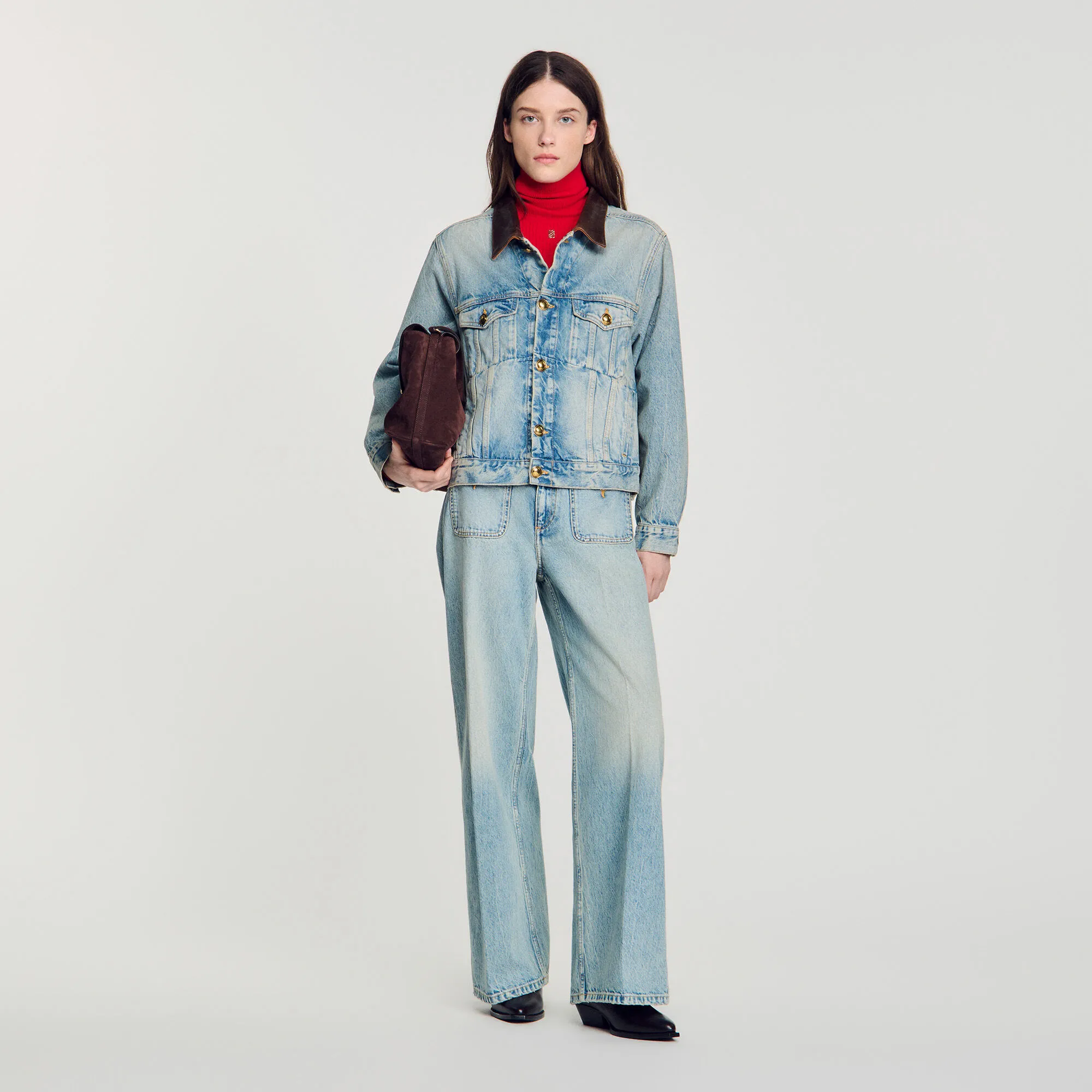 Blouson en jean col cuir