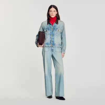 Blouson en jean col cuir
