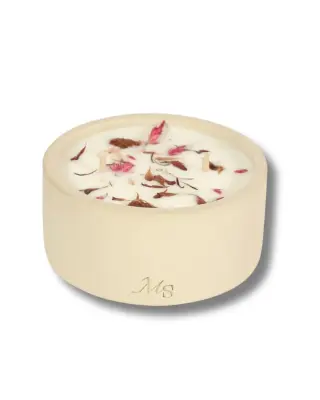 Bougie fleurie et pot en grès, parfum Dimanche Gourmand — photo 1