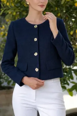 Leontine Tweed Jacket - Navy — photo 2