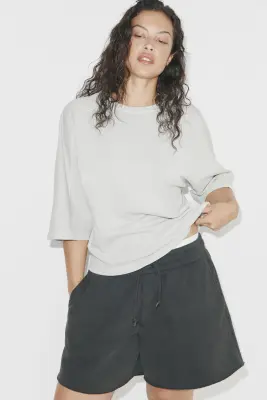 Sweat à manches courtes en coton - Gris clair — photo 1