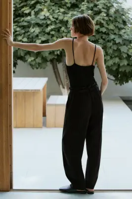 Pantalon barrel avec ceinture à nouer - Noir — photo 3