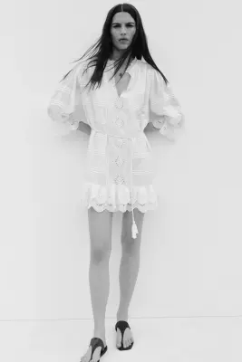 Robe en coton avec broderie anglaise - Crème — photo 1