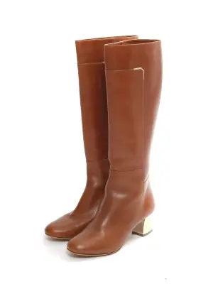 Bottes hauteur genoux en cuir marron cognac à petit talon Prix boutique750€ Taille 37 — photo 3