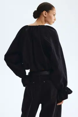 Blouse froissée à effet ballon - Noir — photo 3