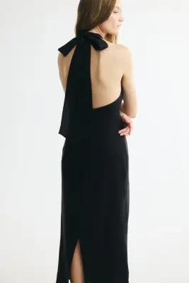 Robe dos nu en lin - Noir — photo 4