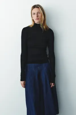 Jupe plissée en denim - Bleu denim foncé — photo 1