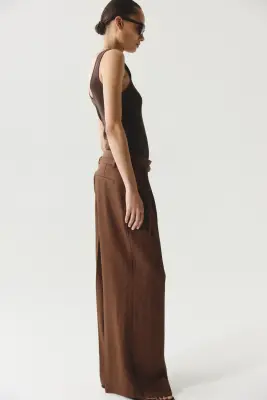 Pantalon large avec ceinture - Marron foncé — photo 2