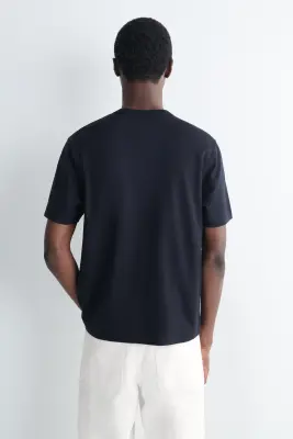 T-SHIRT À COL ROND EN COTON INTERLOCK - BLEU MARINE — photo 4