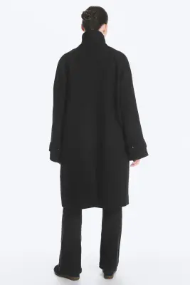 Manteau à col cheminée en mélange de laine - Bleu foncé — photo 3