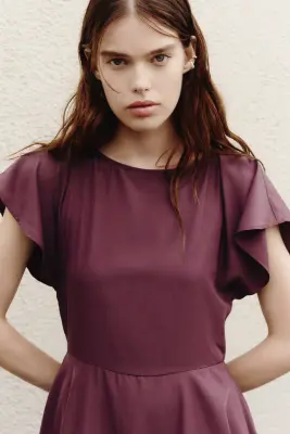 Robe étagée avec encolure bateau - Rouge prune — photo 1