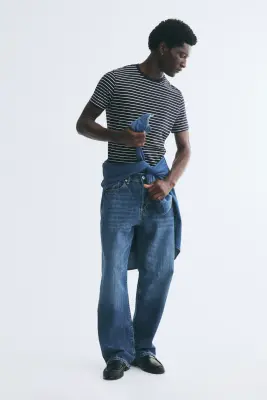 T-shirt Slim Fit - Bleu marine/rayé — photo 1