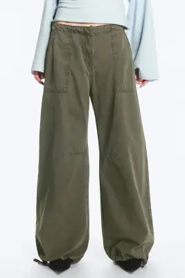 Pantalon bouffant cordon de serrage - Vert kaki foncé — photo 1