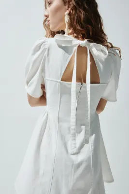 Robe en denim avec jupe évasée - Crème — photo 4