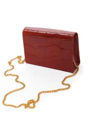 Petit sac du soir en cuir rouge bandoulière fine chaîne dorée — photo 5