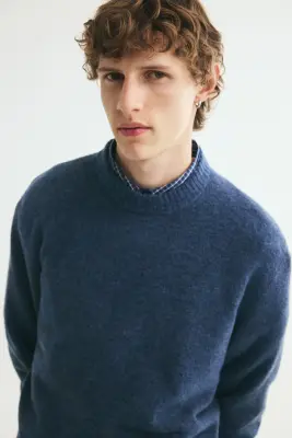 Pull Regular Fit à la finition brossée - Bleu foncé — photo 1
