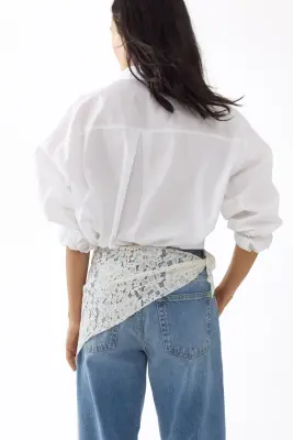 Straight High Waist Jeans avec foulard - Bleu denim clair/blanc — photo 2