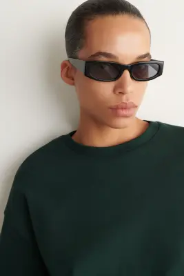 T-SHIRT OVERSIZE SILHOUETTE CARRÉE EN COTON - VERT FONCÉ — photo 3