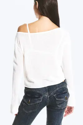 Pull en maille décontracté col bateau - Blanc — photo 3