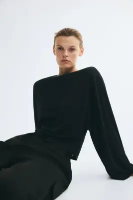 Top en jersey avec manches chauve-souris - Noir — photo 2