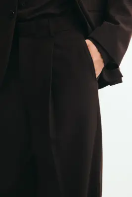 Pantalon de costume Loose Fit en laine mélangée - Marron foncé — photo 1