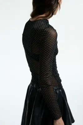 Top en mesh plumetis - Noir/pois — photo 3