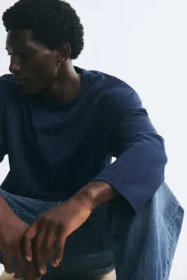 T-shirt à manches longues Oversized Fit en jersey - Bleu marine — photo 2